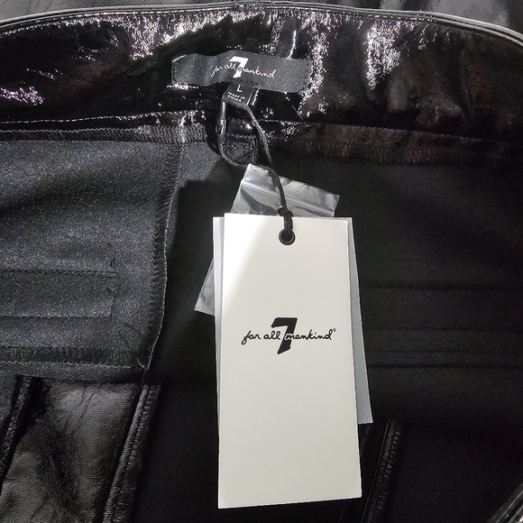 NWT • SEVEN FOR ALL MANKIND • Shiny Black Cropped Faux Leather Wide Leg Pants - Picture 3 of 8